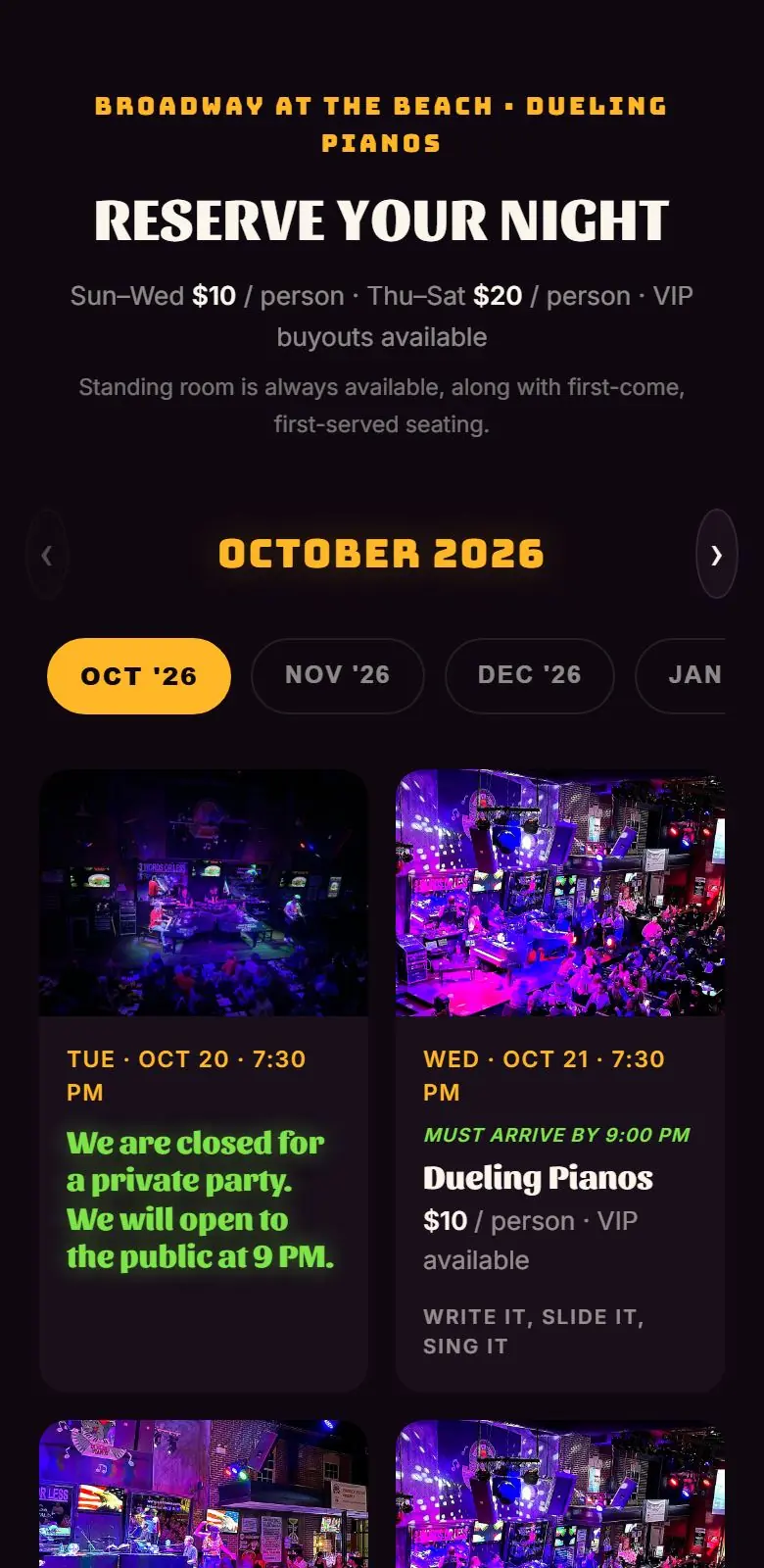 Crocodile Rocks ticket calendar on a phone screen