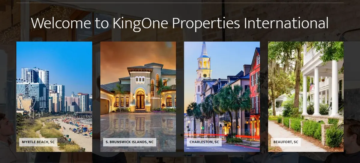 KingOne homepage with market tiles for Myrtle Beach, the South Brunswick Islands, Charleston and Beaufort