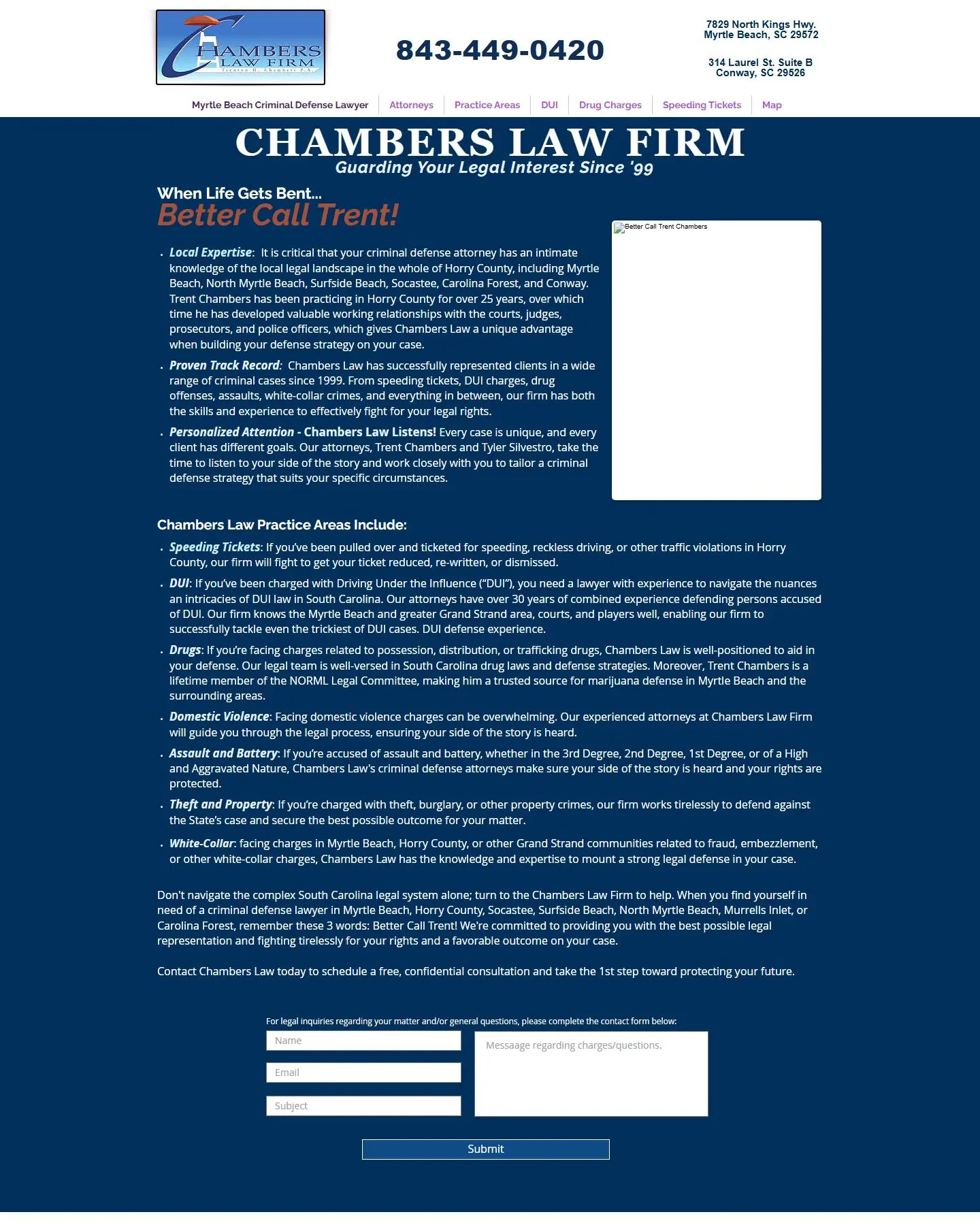 Chambers Law website before the rebuild