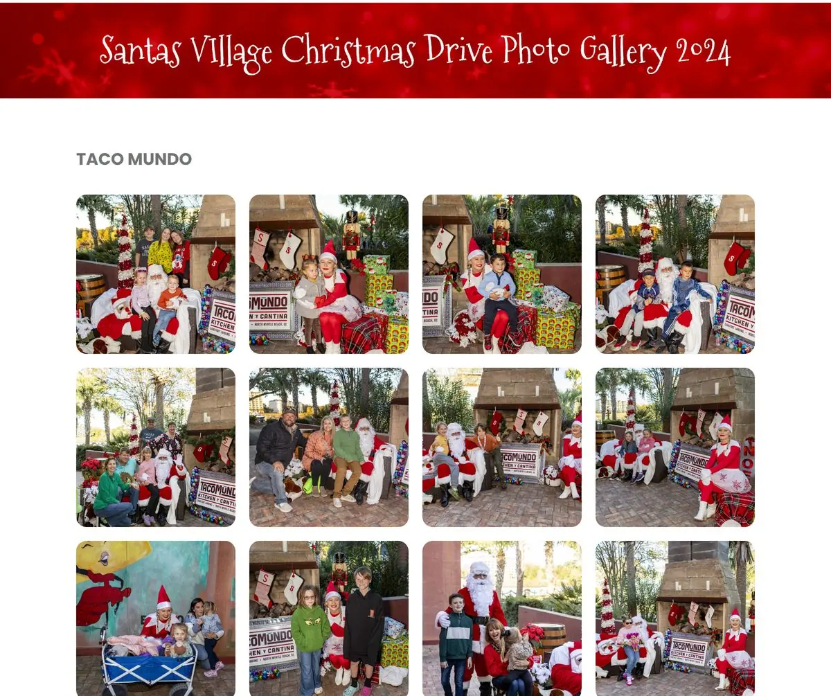 Santa's Village Christmas Drive Photo Gallery 2024 with a grid of Santa photos