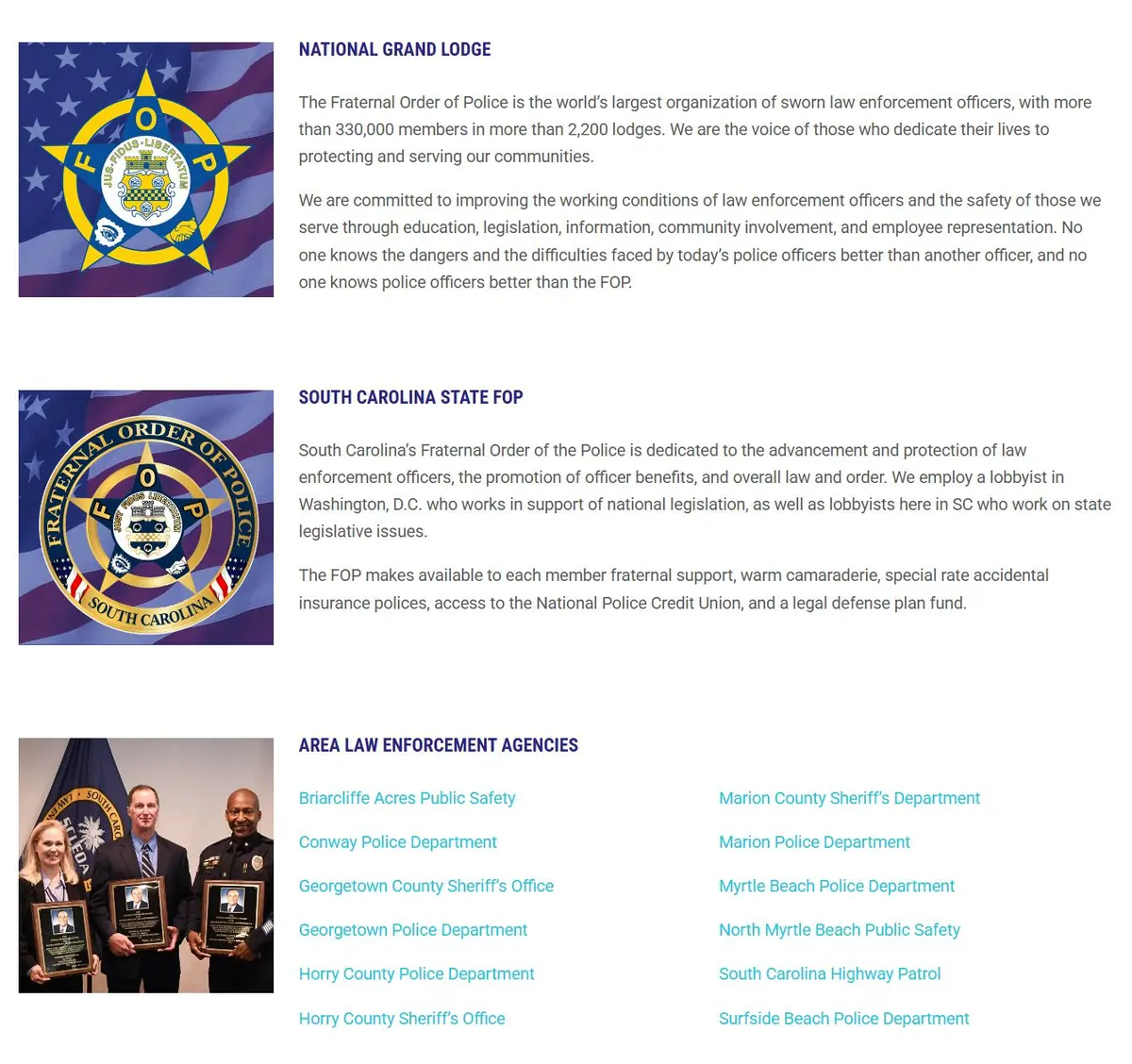 Fraternal Order of Police Resource Center page with national, state and local agency resources