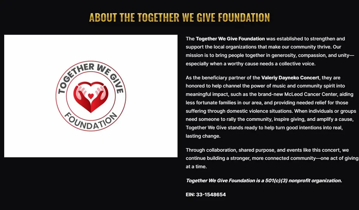 'About the Together We Give Foundation' section with the foundation logo and a description of its mission and nonprofit status